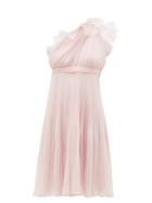 Matchesfashion.com Giambattista Valli - Ruffle Trimmed Pleated One Shoulder Silk Dress - Womens - Light Pink