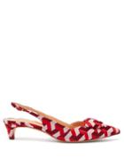 Matchesfashion.com Rupert Sanderson - Misty Geometric Jacquard Kitten Heels - Womens - Red Multi