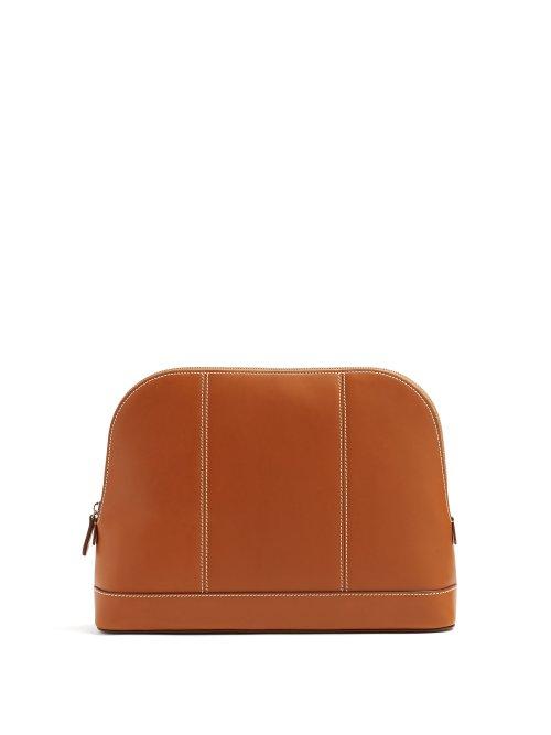 Matchesfashion.com Connolly - Topstitch Detail Large Leather Wash Bag - Womens - Tan