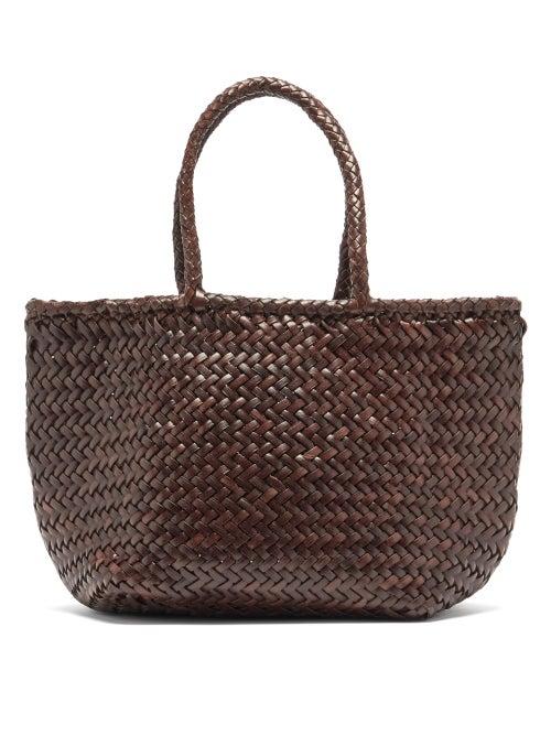 Matchesfashion.com Dragon Diffusion - Grace Double Jump Small Woven-leather Tote Bag - Womens - Dark Brown