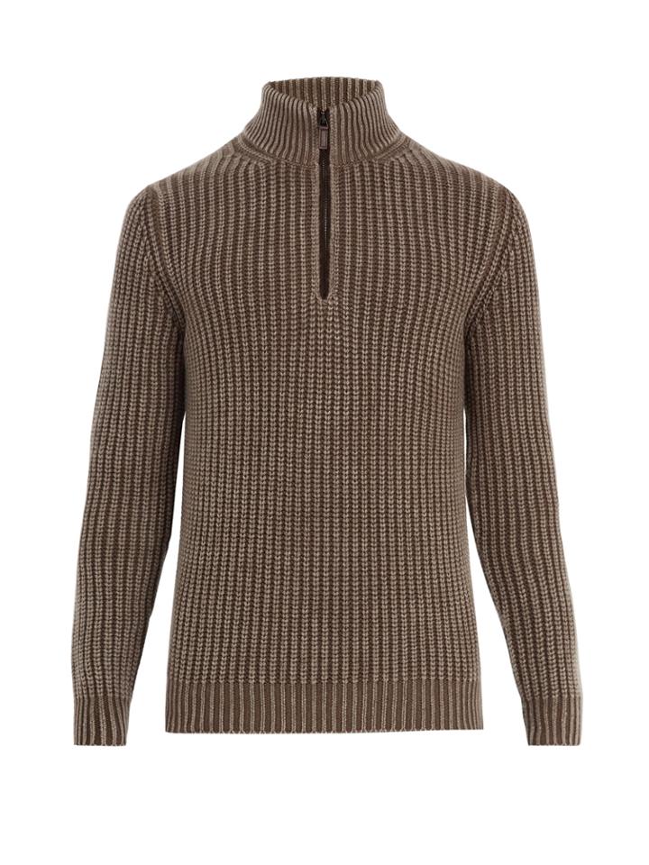 Iris Von Arnim High-neck Half-zip Ribbed-knit Cashmere Sweater