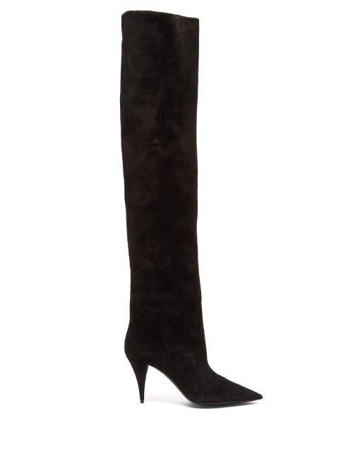 Matchesfashion.com Saint Laurent - Kiki Over The Knee Suede Boots - Womens - Black