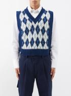 S.s. Daley - Tabard Jacquard-knit Vest - Mens - Navy Cream
