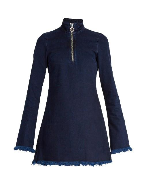 Marques'almeida High-neck Frayed-edge Denim Mini Dress