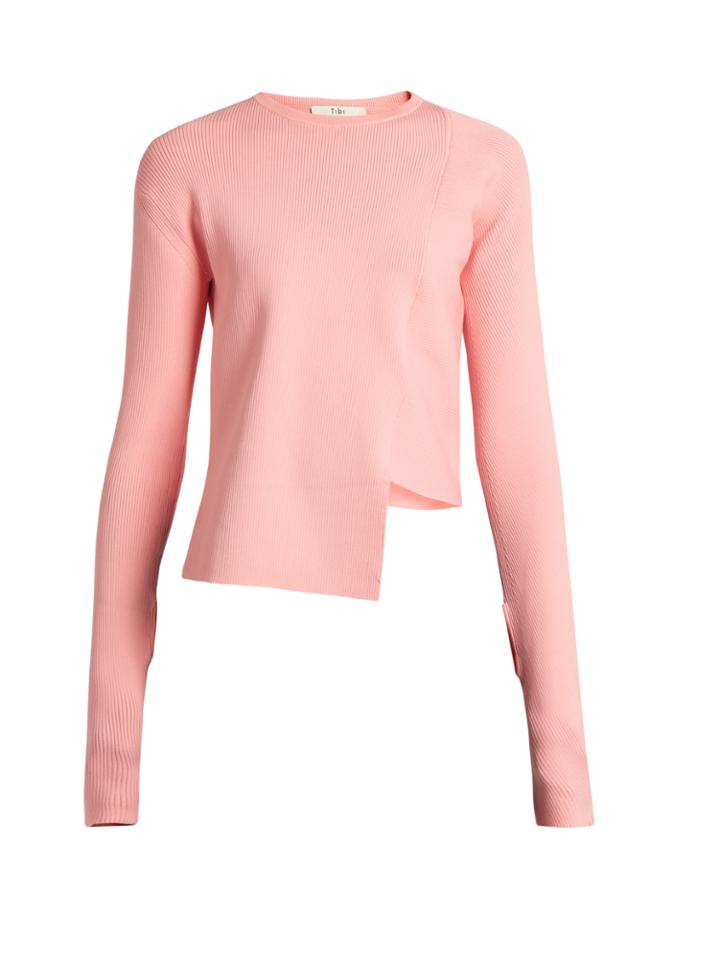 Tibi Asymmetric Round-neck Ribbed-knit Sweater