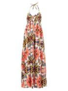 Matchesfashion.com Le Sirenuse, Positano - Coralie Halterneck Diamond-print Cotton Maxi Dress - Womens - Pink Print