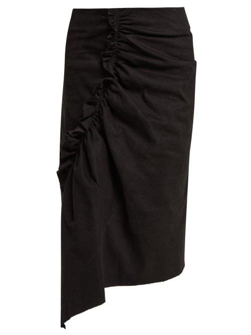 Matchesfashion.com Preen Line - Ruffled Asymmetric Cotton Blend Pencil Skirt - Womens - Black
