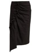 Matchesfashion.com Preen Line - Ruffled Asymmetric Cotton Blend Pencil Skirt - Womens - Black