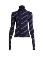 Matchesfashion.com Balenciaga - Logo Ribbed Knit Roll Neck Hooded Sweater - Womens - Navy White