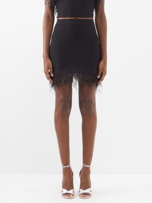 Staud - Chaya Feather-trimmed Mini Skirt - Womens - Black