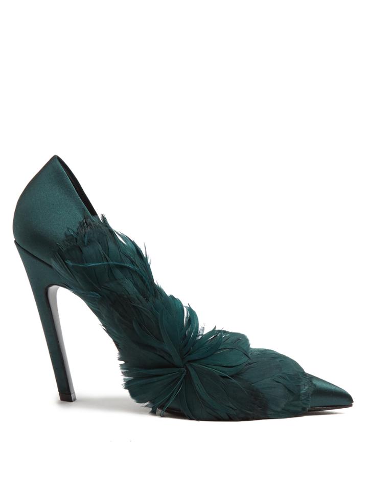 Balenciaga Feather-embellished Satin Pumps