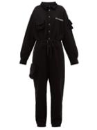 Matchesfashion.com Natasha Zinko - Logo Print Cotton Blend Jersey Jumpsuit - Womens - Black