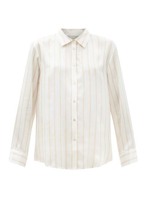Ladies Lingerie Asceno - London Striped Sandwashed-silk Pyjama Shirt - Womens - Pink Stripe