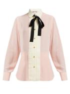 Matchesfashion.com Gucci - Pleated Silk Crepe Blouse - Womens - Pink Multi