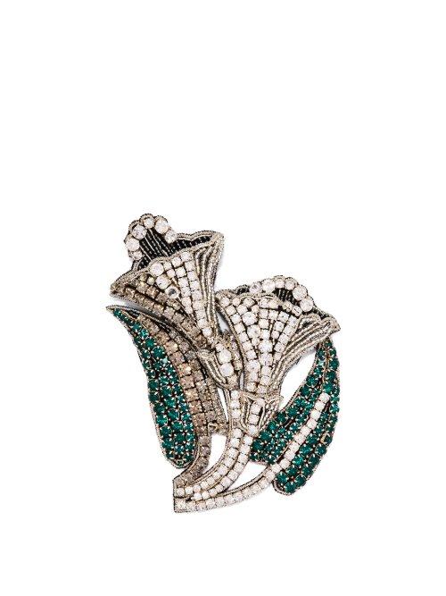Matchesfashion.com Rochas - Crystal Embellished Lily Brooch - Womens - Silver
