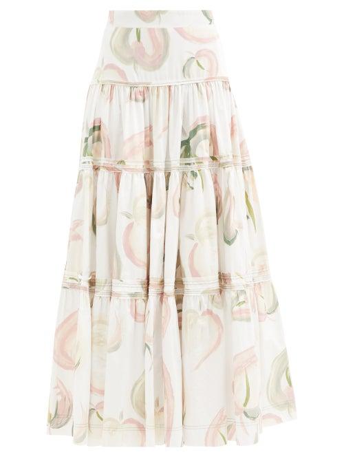Matchesfashion.com Aje - Imprint Floral-print Cotton-poplin Maxi Skirt - Womens - White Print