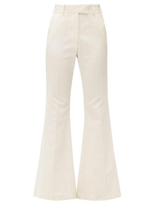 Matchesfashion.com Racil - Ziggy Flared Cotton Blend Moir Trousers - Womens - Cream