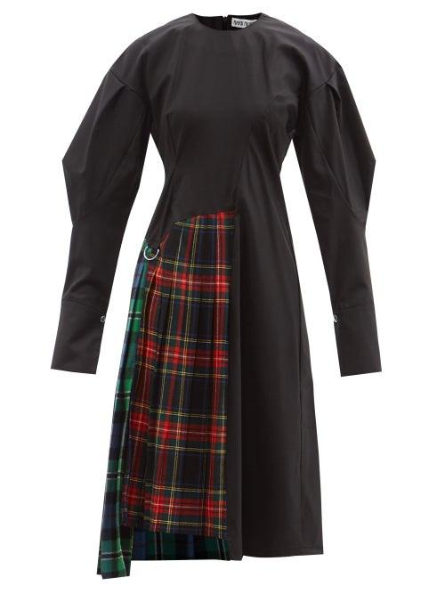 Rave Review - Miley Upcycled-wool Tartan-inset Dress - Womens - Black Multi