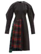 Rave Review - Miley Upcycled-wool Tartan-inset Dress - Womens - Black Multi