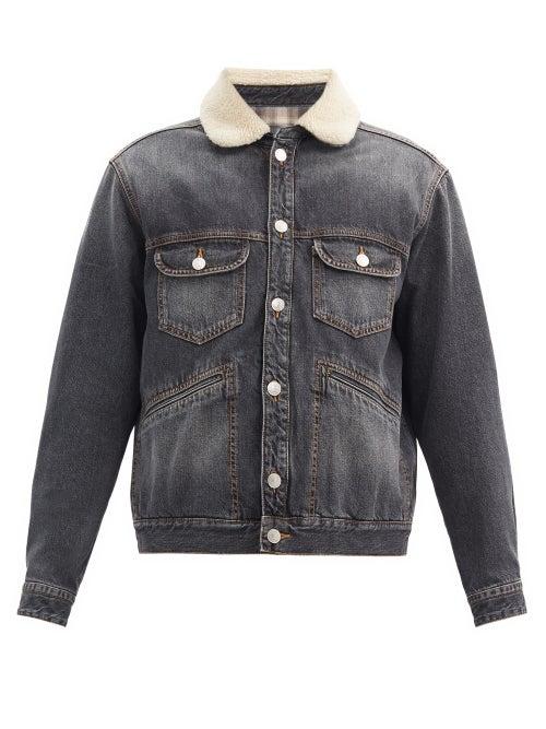 Matchesfashion.com Isabel Marant - Jareden Faux Shearling-collar Denim Jacket - Mens - Dark Grey