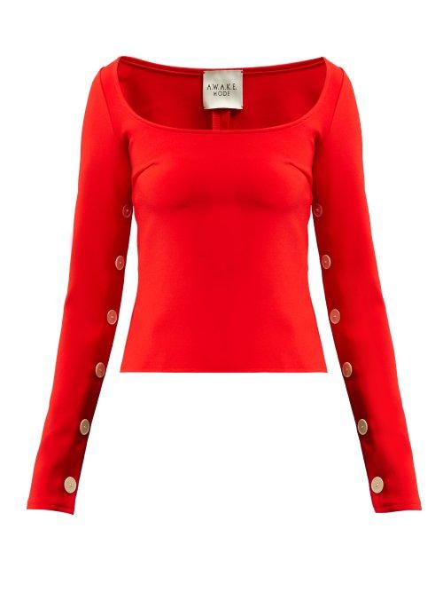 Matchesfashion.com A.w.a.k.e. - Square Neck Long Sleeve Crepe Top - Womens - Red