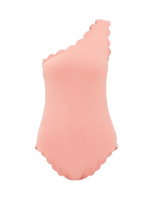 Matchesfashion.com Marysia - Santa Barbara Scalloped-edge One-shoulder Swimsuit - Womens - Pink