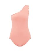 Matchesfashion.com Marysia - Santa Barbara Scalloped-edge One-shoulder Swimsuit - Womens - Pink