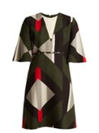 Fendi Lozenges-print Fluted-sleeved Wool-blend Dress