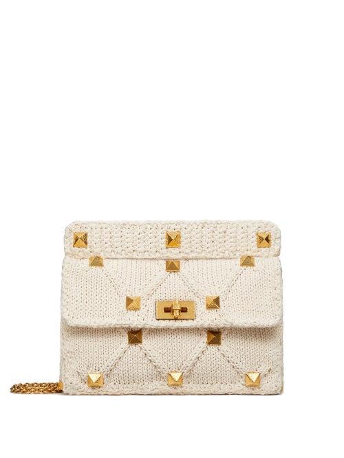 Matchesfashion.com Valentino Garavani - Roman Stud Small Knitted Shoulder Bag - Womens - White