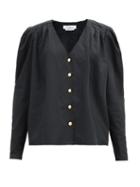 Matchesfashion.com Franoise - Puffed-shoulder Cotton-poplin Shirt - Womens - Black