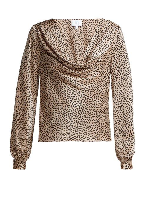 Matchesfashion.com Rebecca De Ravenel - Leopard Print Silk Satin Blouse - Womens - Beige Print