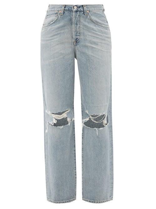 Citizens Of Humanity - Elle V-front Distressed Jeans - Womens - Light Blue