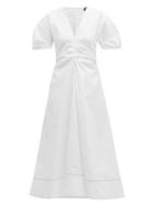 Matchesfashion.com Proenza Schouler - Gathered Cotton Blend Midi Dress - Womens - White