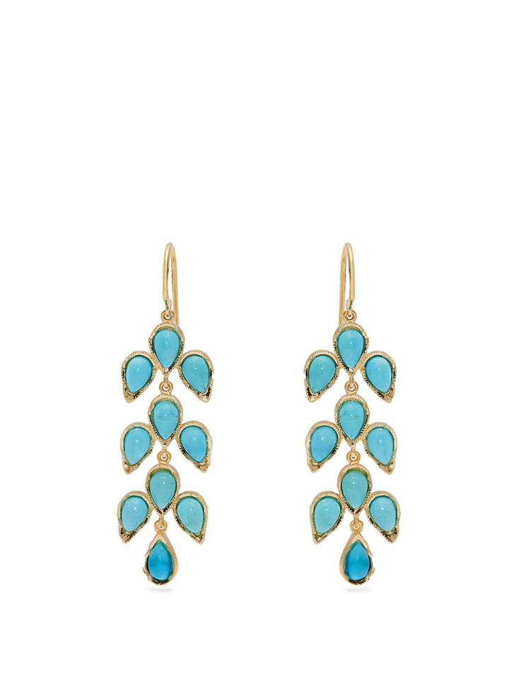 Irene Neuwirth 18kt Gold & Turquoise Leaf Drop Earrings