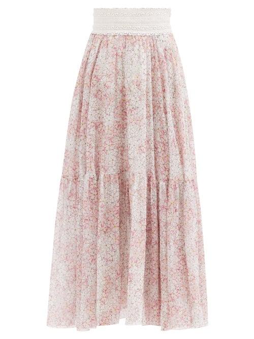 Matchesfashion.com Giambattista Valli - Floral-print Silk-georgette Skirt - Womens - Pink Multi