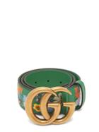 Gucci Floral-embroidered Gg-logo Leather Belt