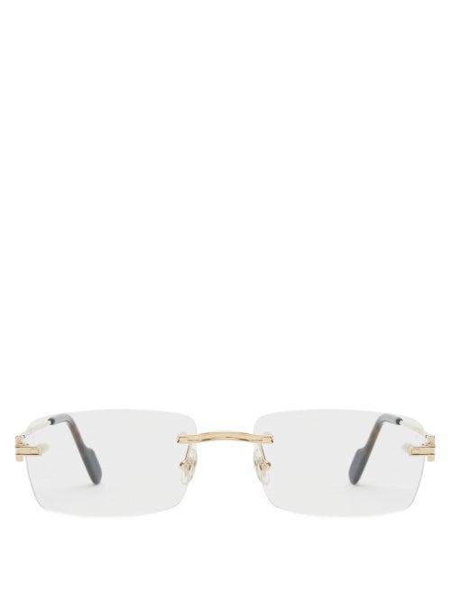 Matchesfashion.com Cartier Eyewear - Rimless Rectangular Metal Glasses - Mens - Gold