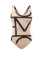Ladies Beachwear Totme - Monogram-print Swimsuit - Womens - Light Brown
