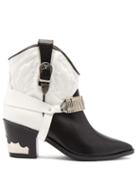 Matchesfashion.com Toga - Western Harness Leather Ankle Boots - Womens - Black White