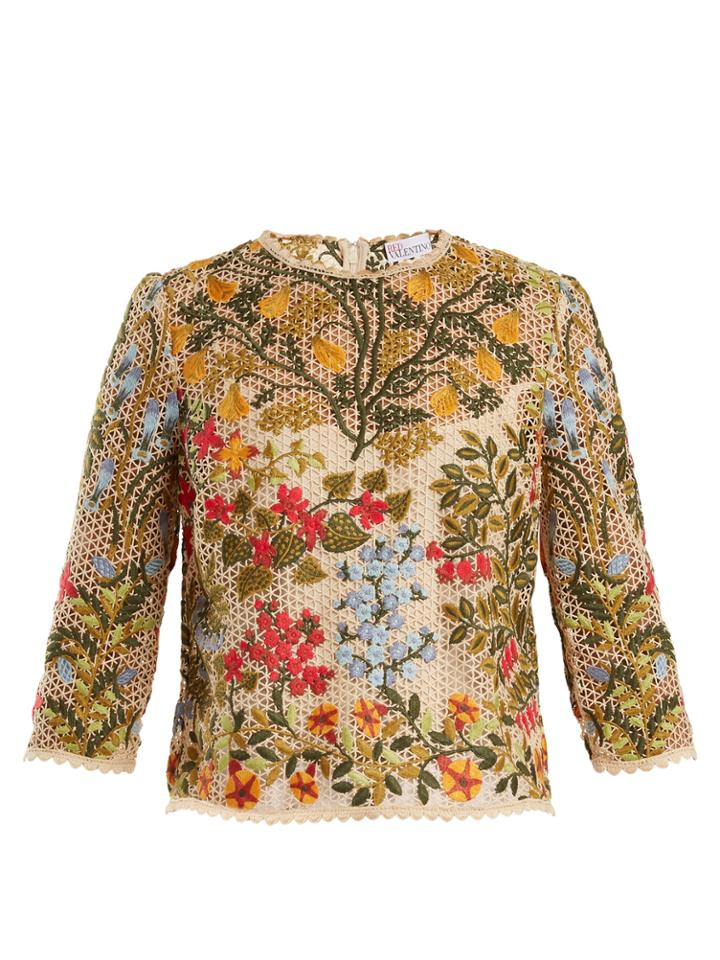 Redvalentino Floral-embroidered Round-neck Top