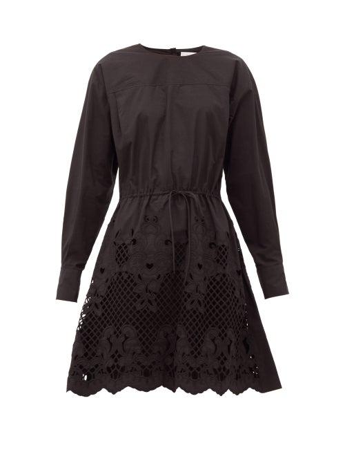 Matchesfashion.com See By Chlo - Floral-embroidered Cotton-poplin Mini Dress - Womens - Black
