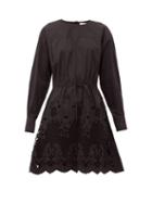 Matchesfashion.com See By Chlo - Floral-embroidered Cotton-poplin Mini Dress - Womens - Black