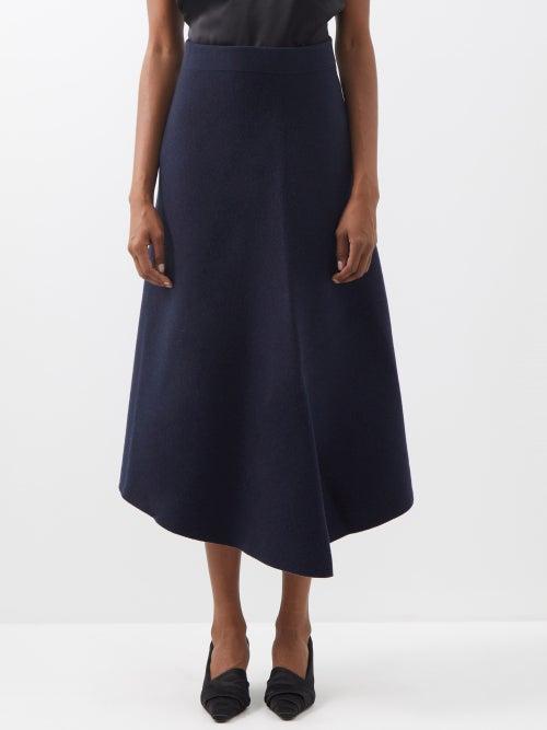 Jil Sander - Reversible Wool-blend Interlock-jersey Midi Skirt - Womens - Navy Multi