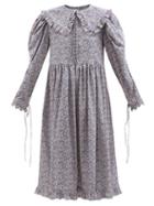 Horror Vacui - Lisi Floral-print Cotton-corduroy Midi Dress - Womens - Navy Multi