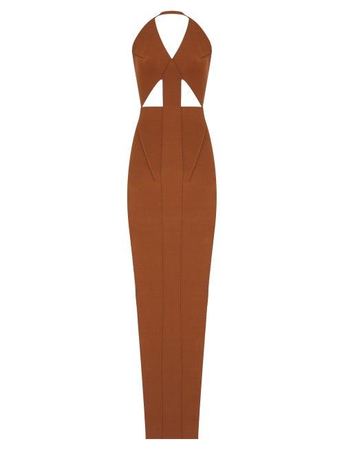Matchesfashion.com Rick Owens - Ixta Halterneck Stretch-knit Jersey Maxi Dress - Womens - Brown