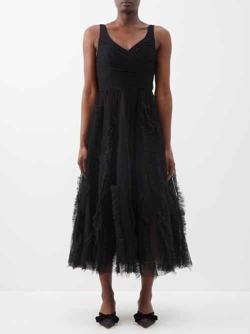 Jason Wu Collection - V-neck Fringed Nylon-tulle Dress - Womens - Black