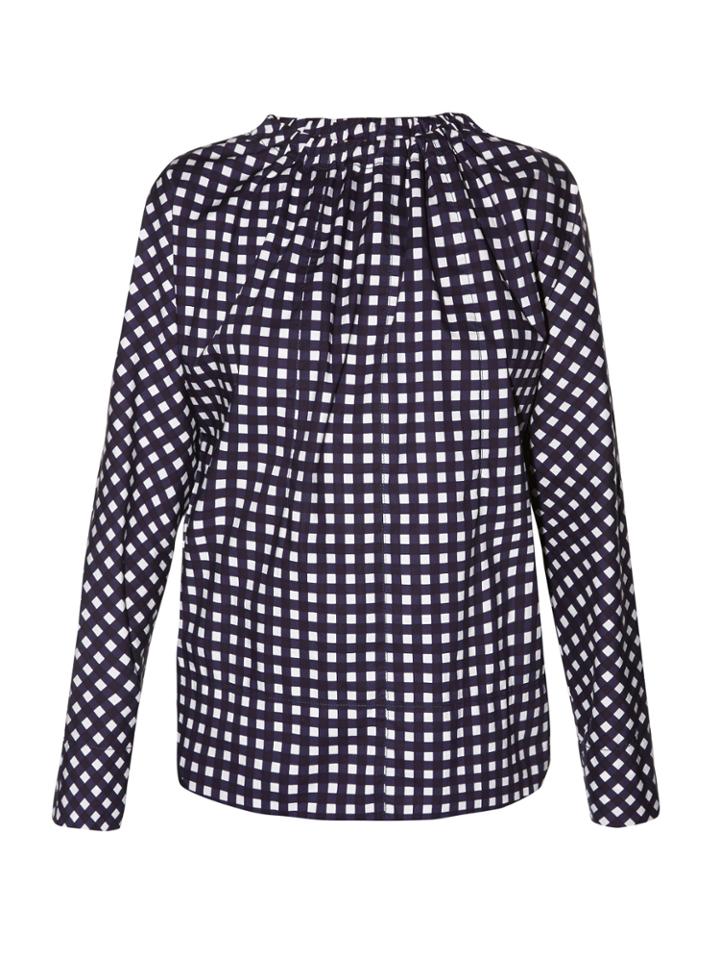 Marni Tie-back Checked Coated Cotton-poplin Blouse