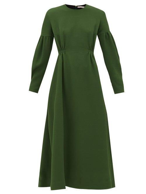Matchesfashion.com Emilia Wickstead - Cerise Balloon-sleeve Pebbled-crepe Dress - Womens - Dark Green