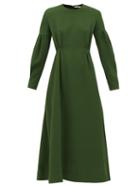 Matchesfashion.com Emilia Wickstead - Cerise Balloon-sleeve Pebbled-crepe Dress - Womens - Dark Green