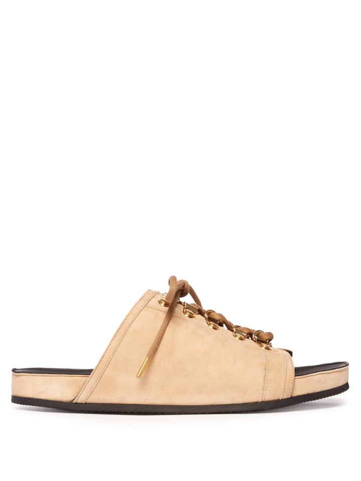 Balmain Lace-up Suede Slides